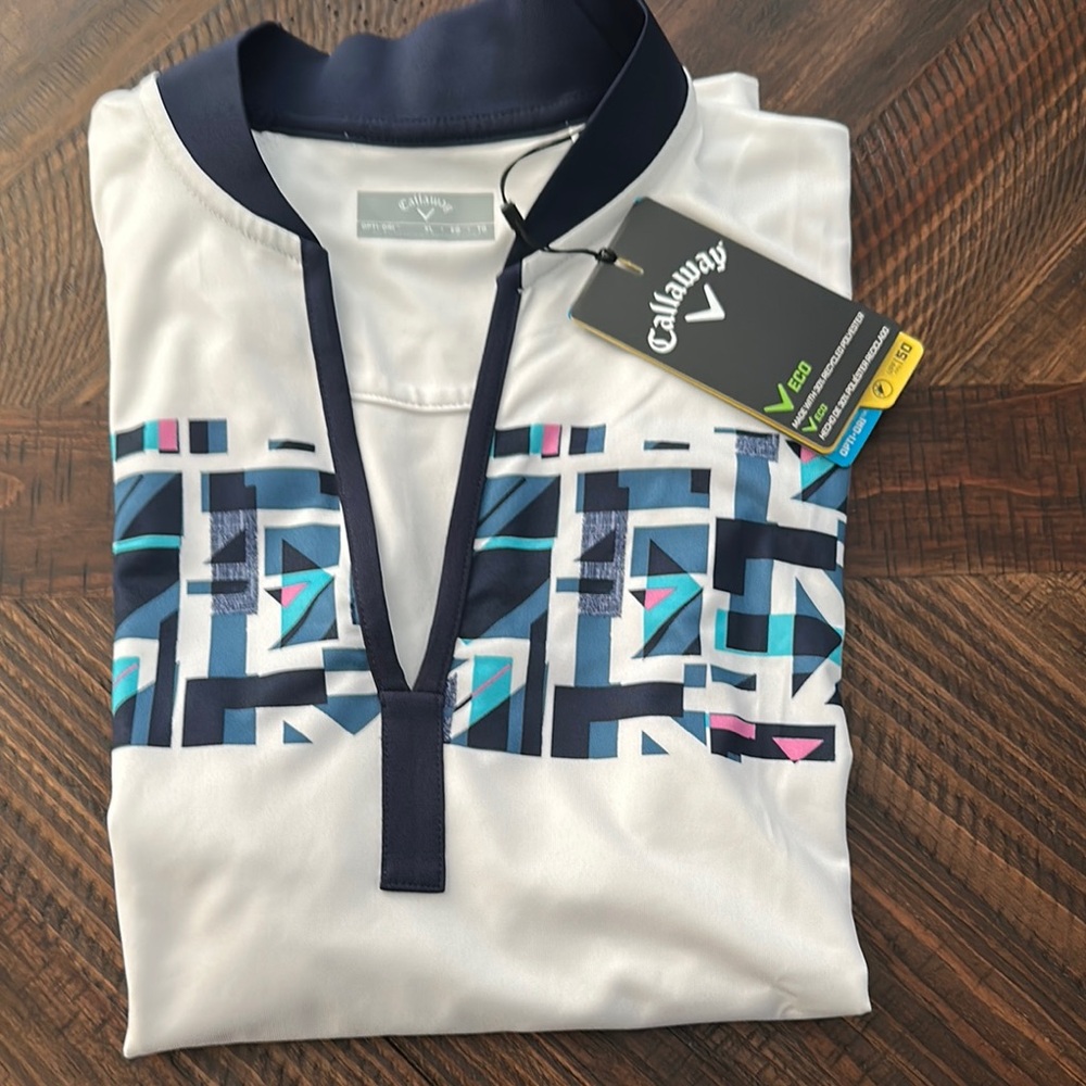 Callaway Women’s Geometric Print Shirt - White and Blue